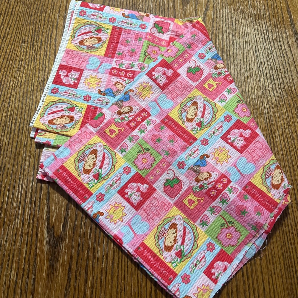 Strawberry Shortcake 2004 Seersucker Fabric Pink Patchwork Character 1.25 yd